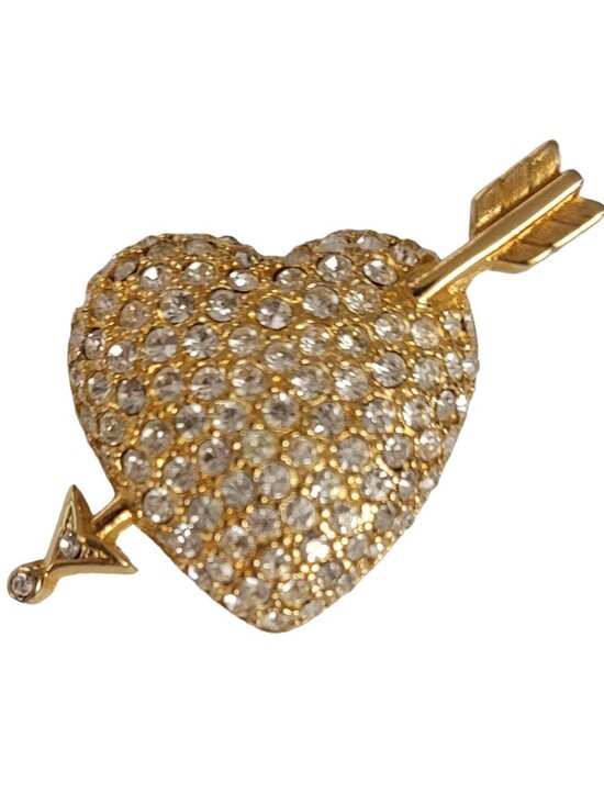 Swarovski Jewelry - Swarovski Swan Logo Gold Tone Clear Crystal Cupids Heart Arrow Brooch E103